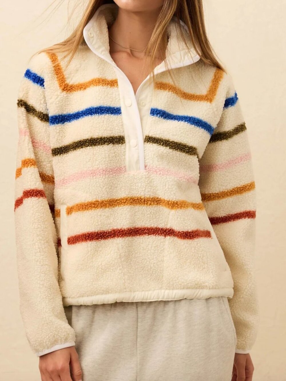 Faherty Fireside Fleece Popover, Dream Fleece Stripe, Small
